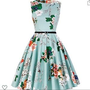 Fit and flare seafoam floral print dress size xs
